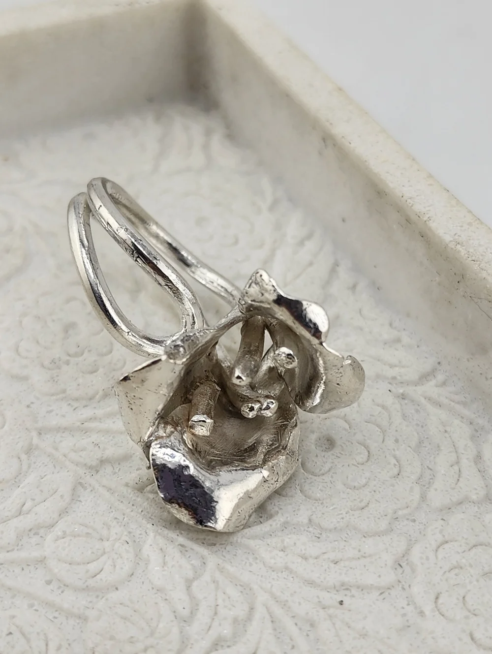 FLOWER RING HANDMADE IN RECYCLED STERLING SILVER SIZE 9